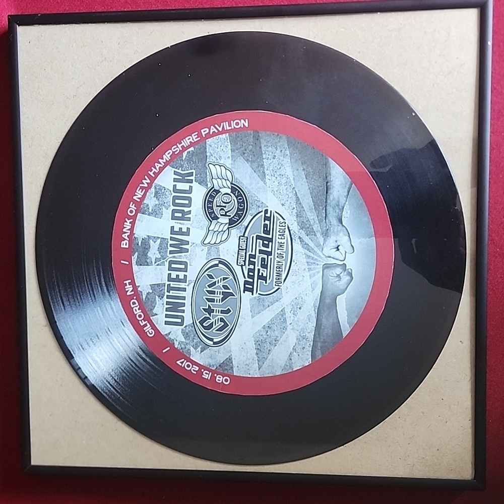 Framed collectible Record from Styx, Reo speedwagon, Don Felder,
